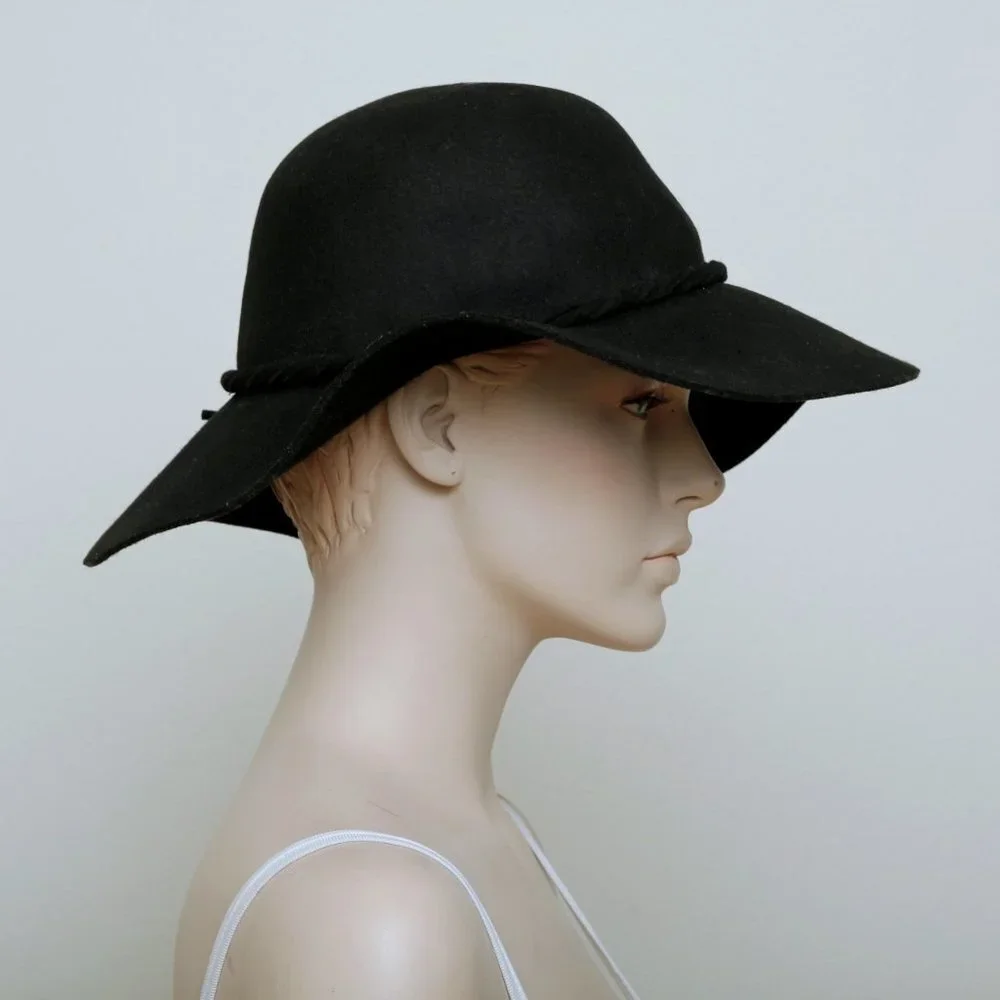 Black Wide Brim‎ Floppy Hat - Picture 2 of 7